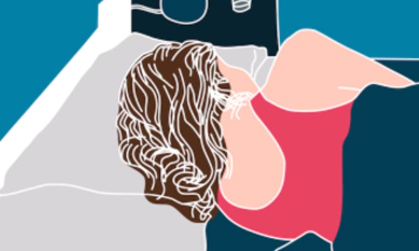 Illustration of woman with holding hot water bottle to stomach