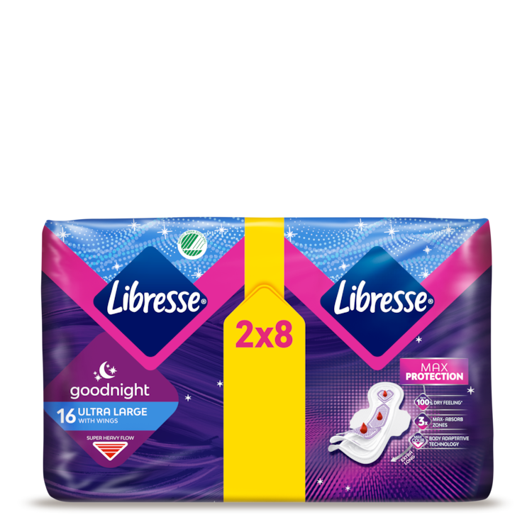 Libresse Goodnight Ultra Large With Wings Duo Pack X16 Ultra Pads Landscape