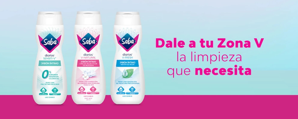 imagen de los jabones íntomos Saba sobre un fondo rosa - Saba
