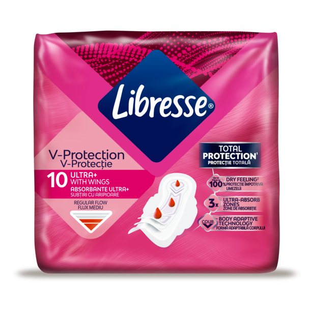 A pack of Libresse V Protection Ultra+ Regular menstrual pads