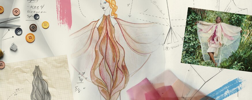 Sketches of a vulva-inspired dress design