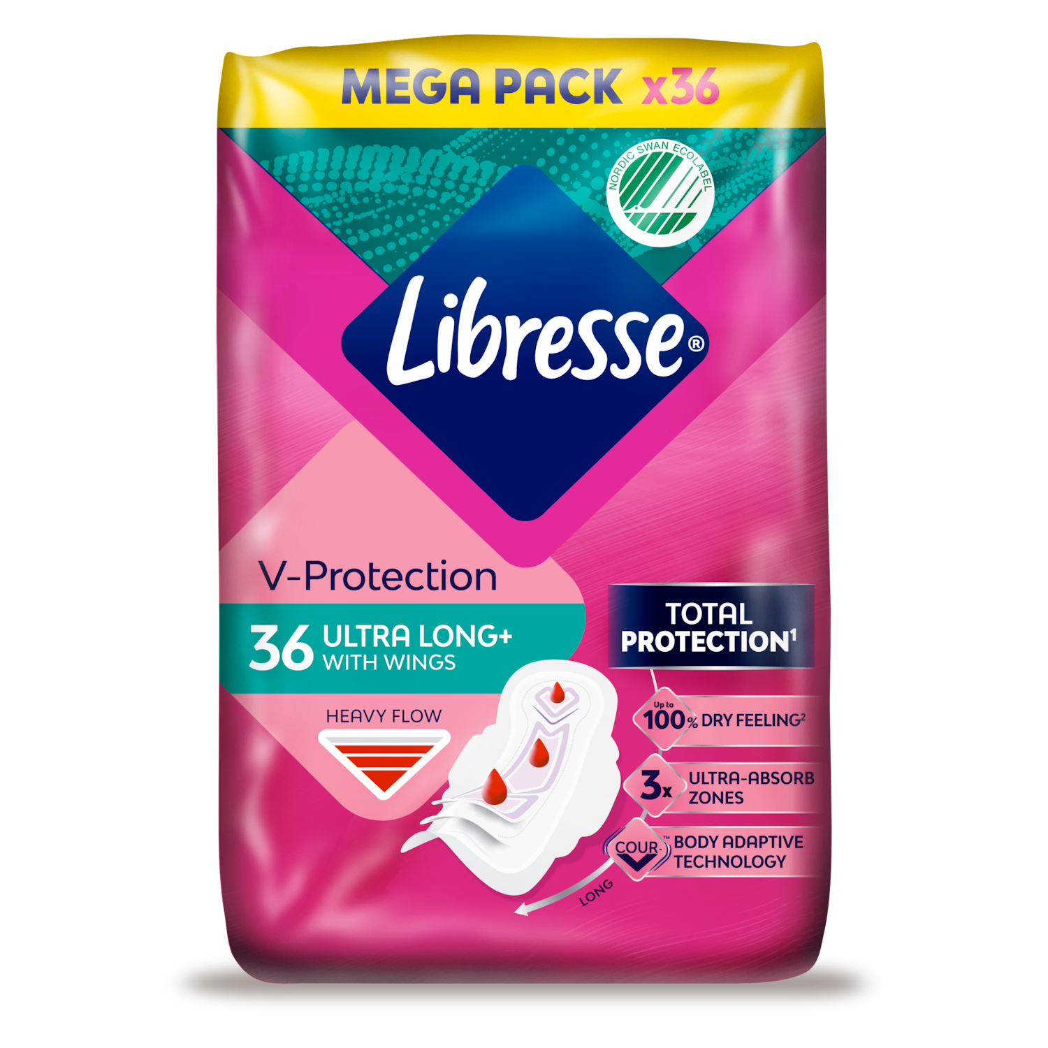 Libresse V Protection Ultra Long With Wings Mega Pack X36 Ultra Pads Portrait