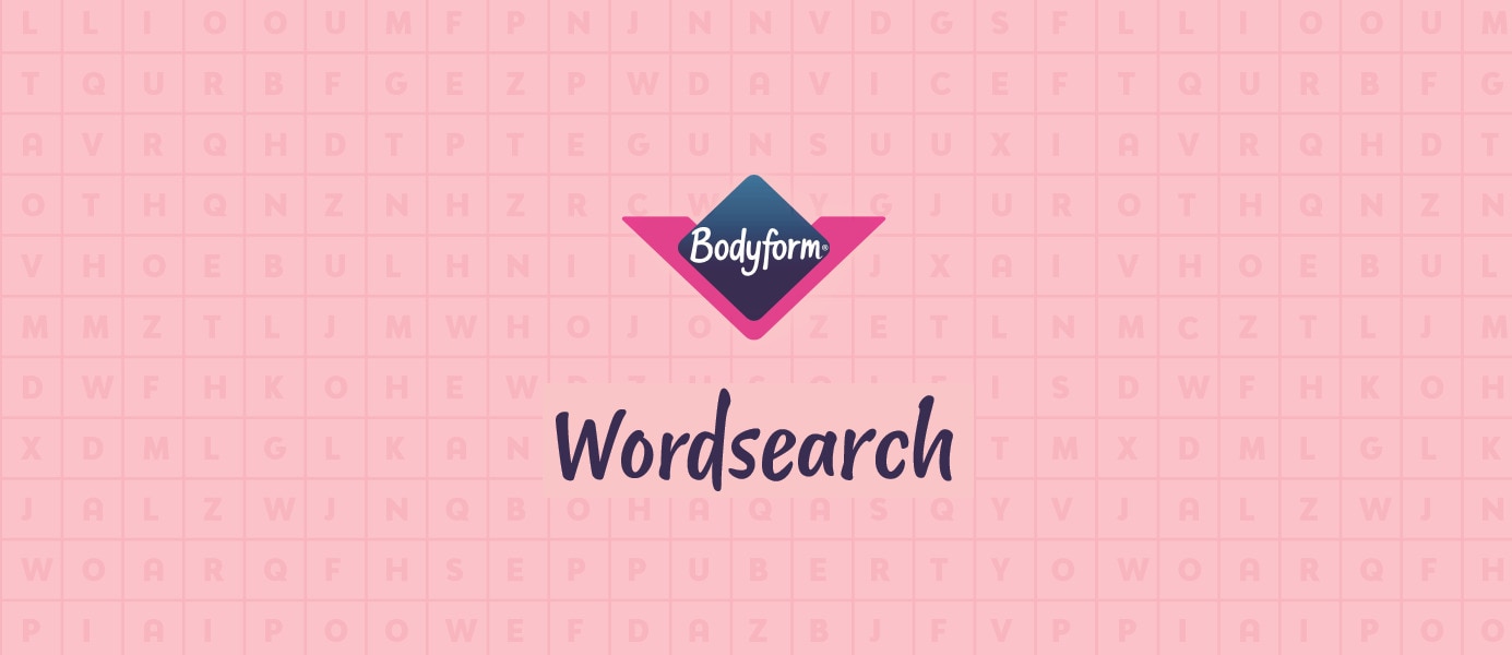 Banner with text "Bodyform Wordsearch"