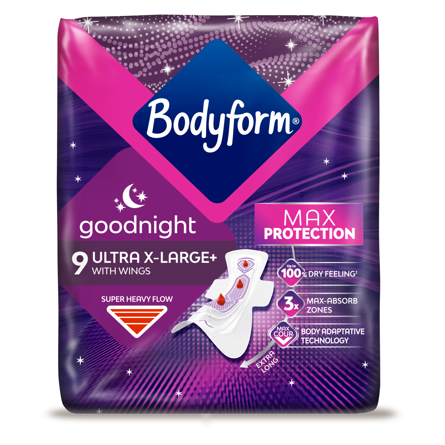Bodyform Extra Large Ultra+ Towels with Wings, New Max Cour-V™ Adaptive Technology