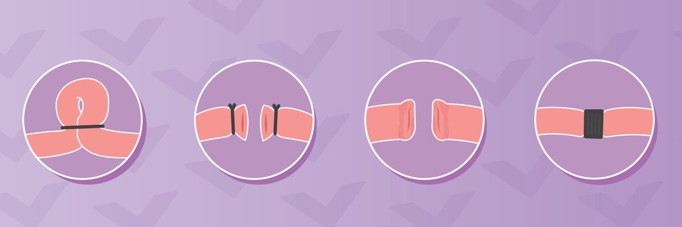 Illustration montrant les étapes d’une ligature des trompes.