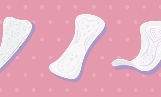 Ilustración detallada de tres tipos diferentes de protectores diarios ofrecidos por Bodyform colocados uno al lado del otro.