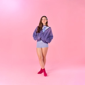 Model wearing teen boxer lilac period pants