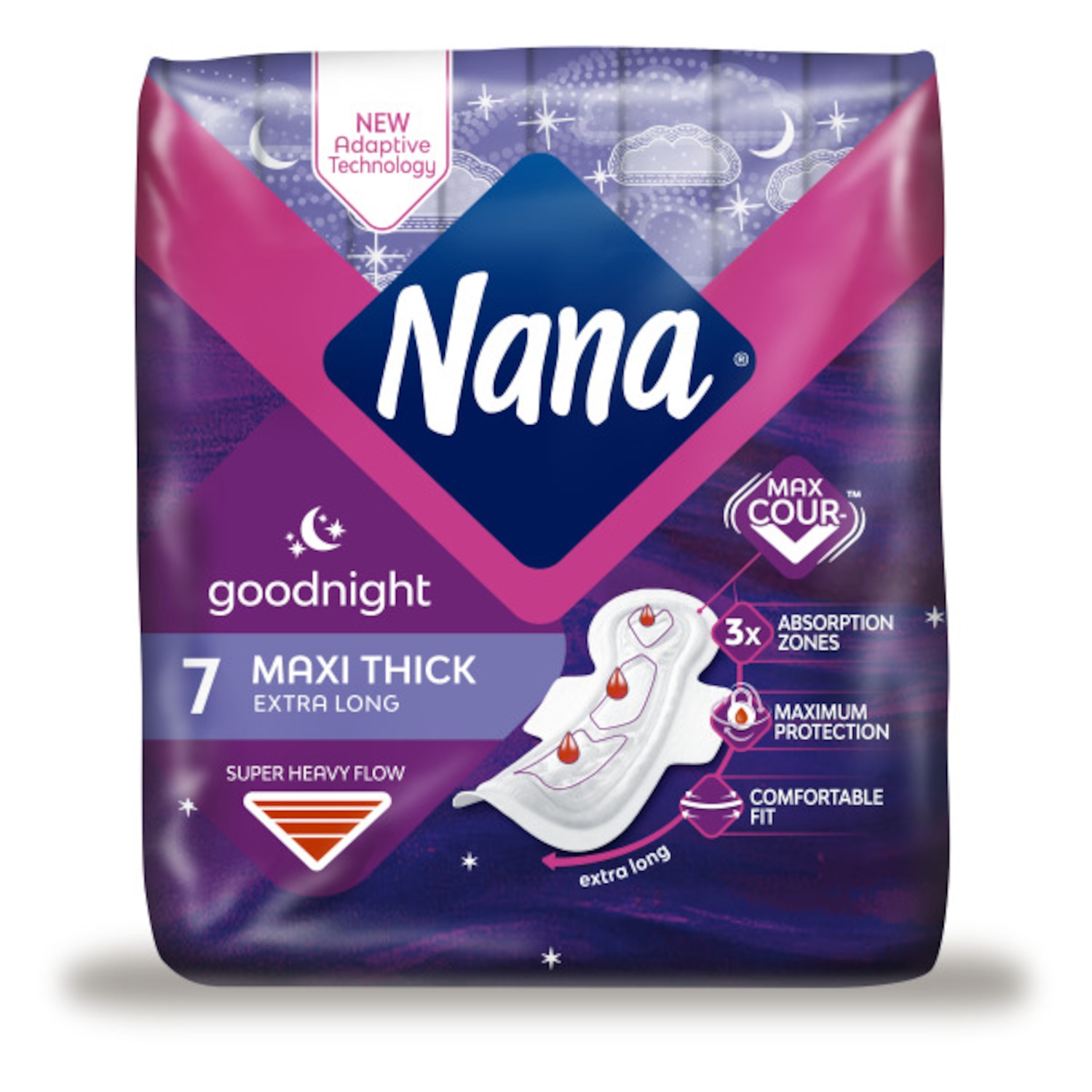 Nana  Maxi Goodnight Extra Long Sanitary Pads with Wings