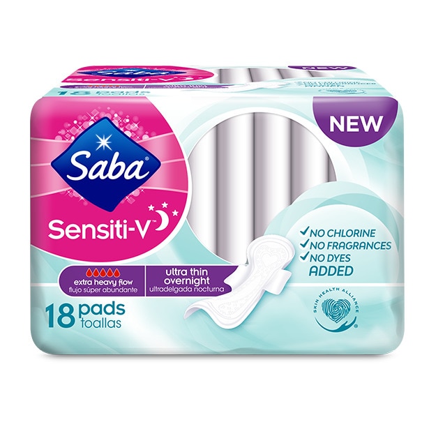 Saba Sensitive Ultra Thin Overnight Pads 18 Count 18 ct