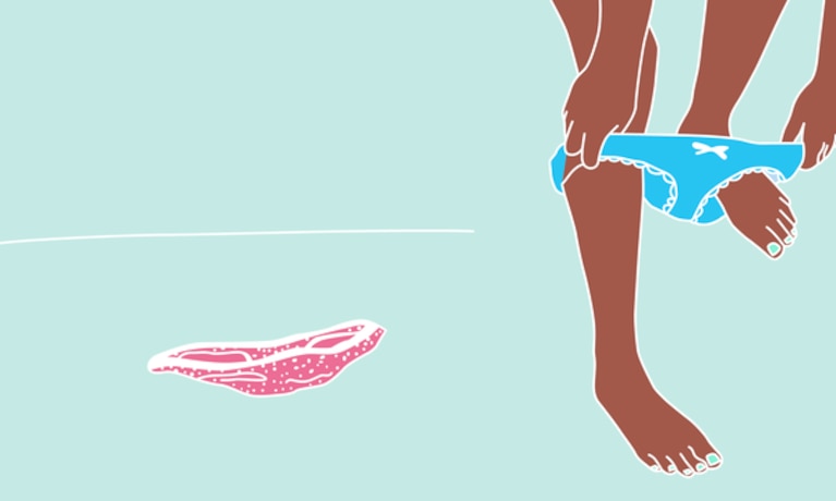 Illustration of a woman putting on fresh underwear - Libresse