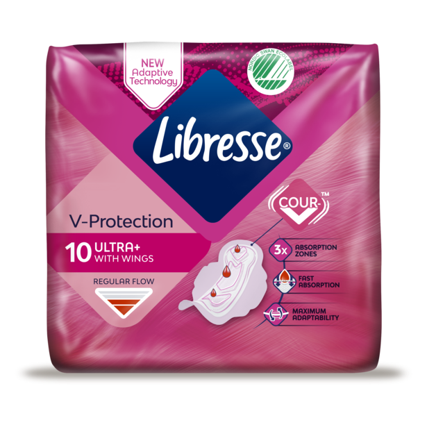 A pack of Libresse V Protection Ultra+ Regular menstrual pads