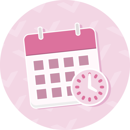An Illustration of a pink wall calendar and a clock ticking beside it.