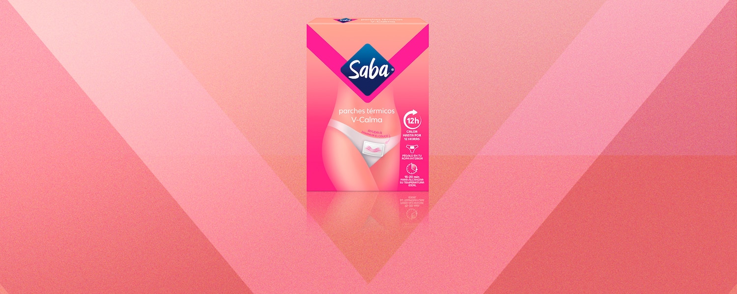Imagen de los nuevos Parches térmicos de Saba sobre un fondo rosa - Saba