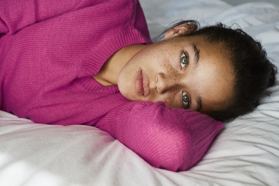 Woman laying on her side