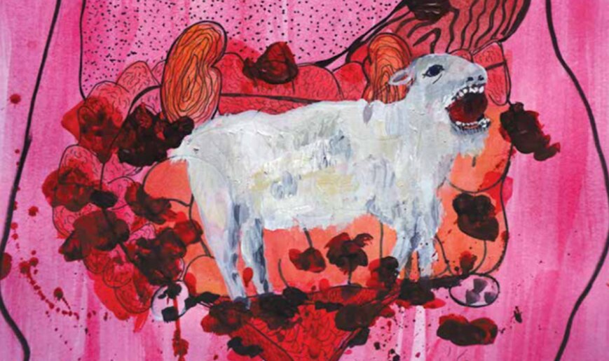 Illustration of a goat jumping on an abdomen.