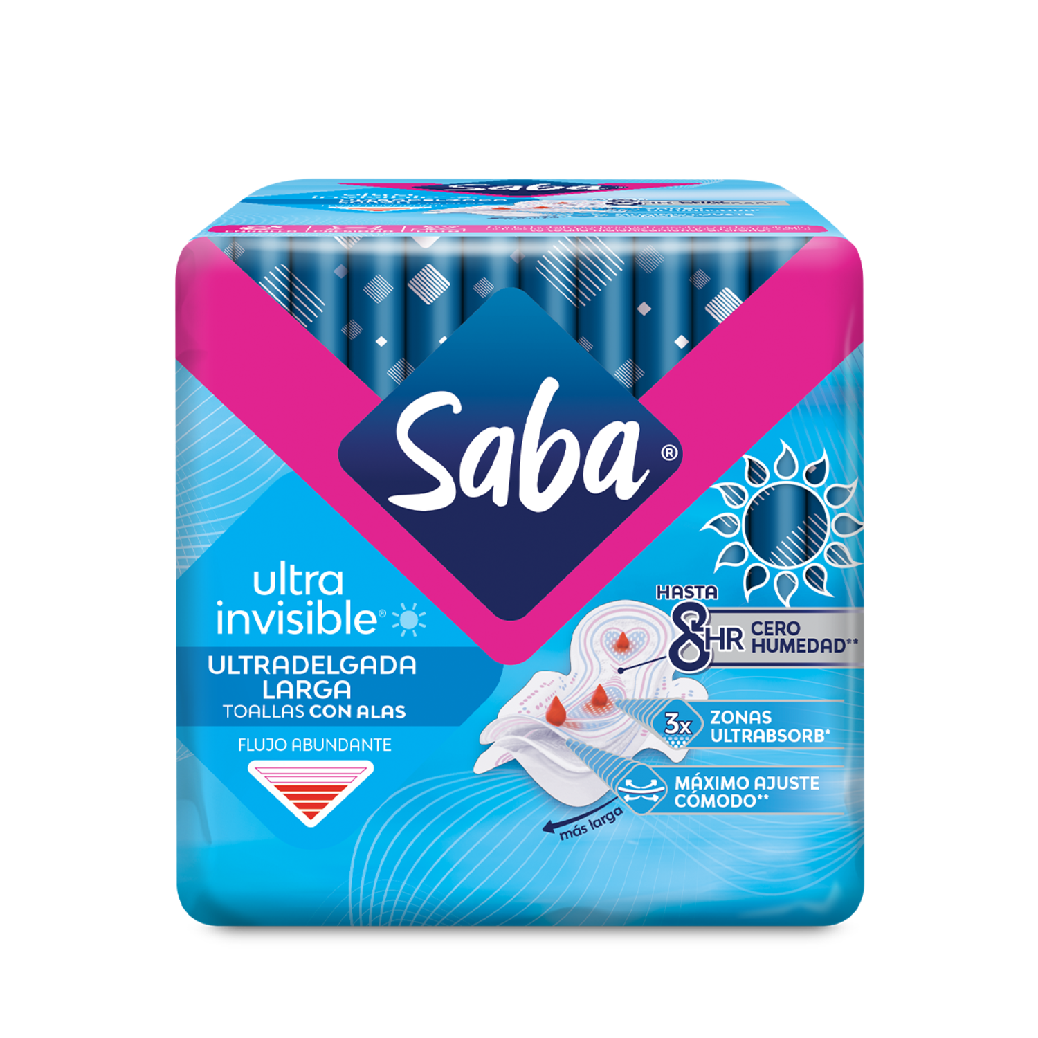 Saba® Ultra Invisible® Toallas Ultradelgadas Largas con alas