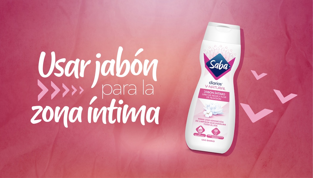 jabón intimo sobre un fondo rosa - Saba