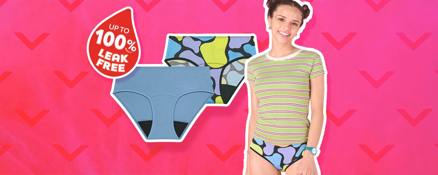 Female model posing in Bodyform period pants