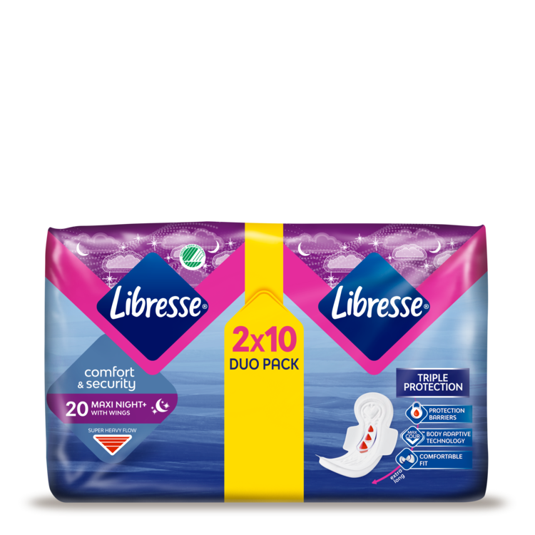 Libresse Comfortsecurity Goodnight With Wings Duo Pack X20 Maxi Pads Landscape