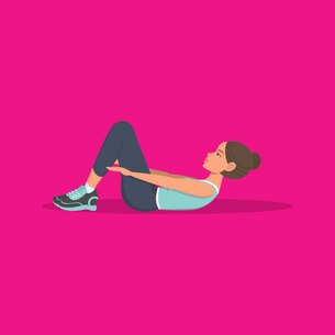 magen de una chica haciendo abdominales sobre un fondo rosa - Saba​