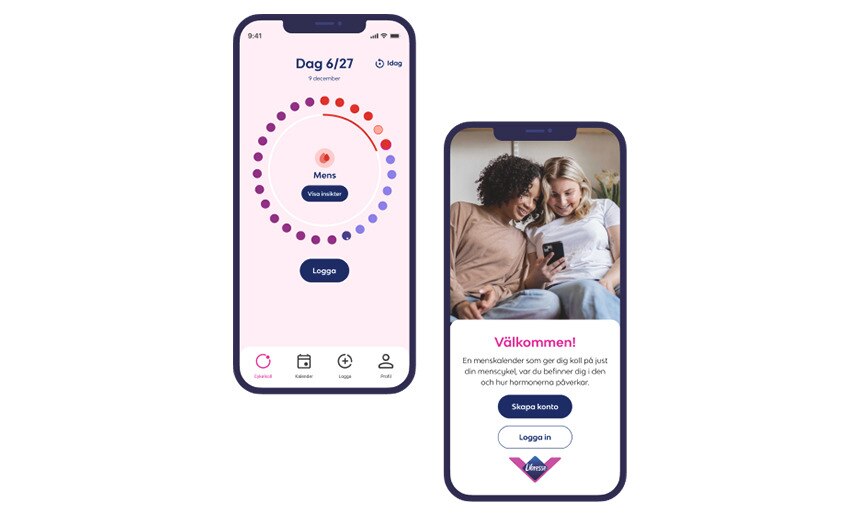 Kalenderöversikt över menscykeln i appen Libresse menskalender.