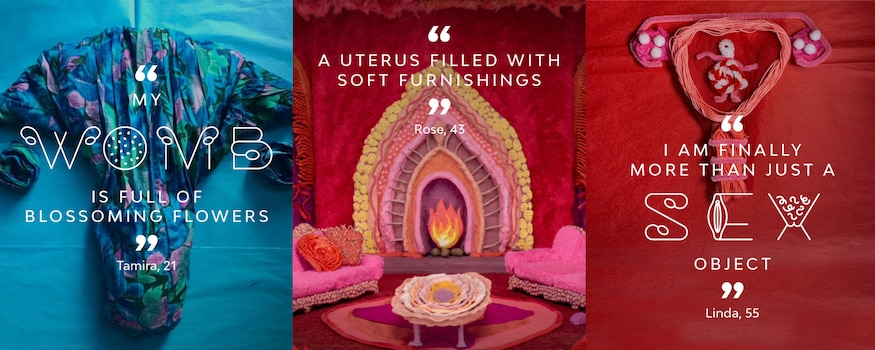 artworks of uteruses with quotes on them