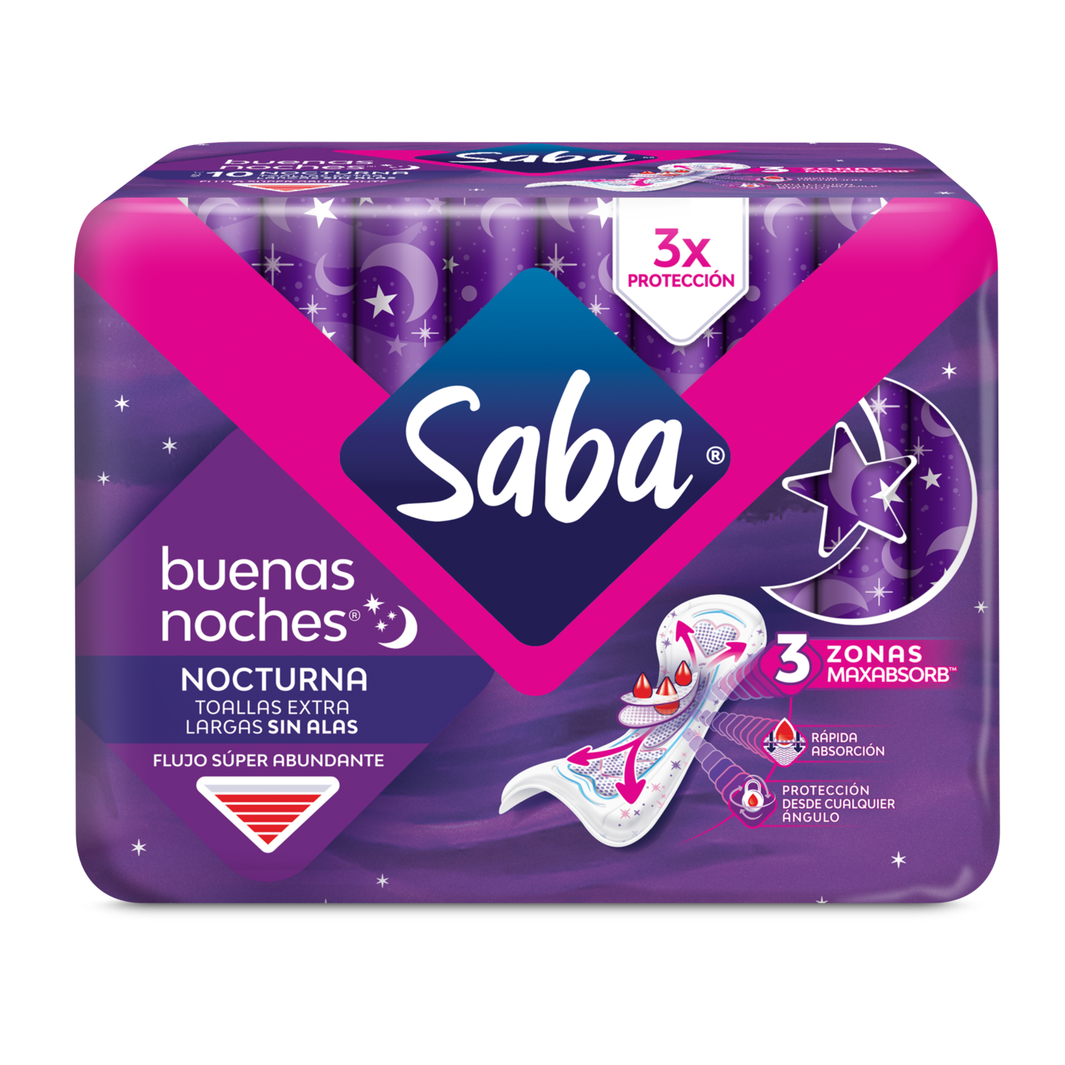 Saba® Buenas Noches Toallas Nocturnas Extra Largas Sin Alas Saba® 1072