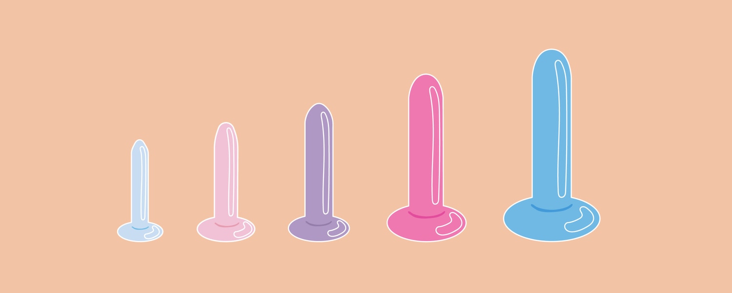 Vaginal dilators in different sizes for vaginismus treatment.
