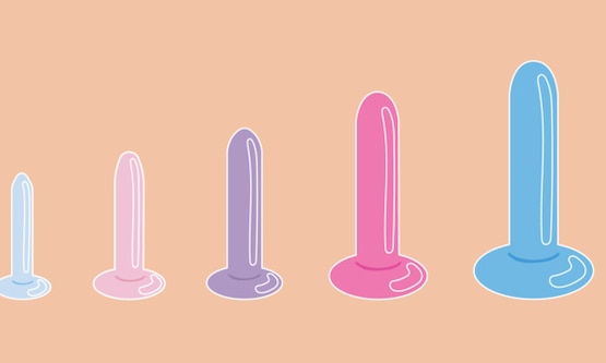 Vaginal dilators in different sizes for vaginismus treatment.