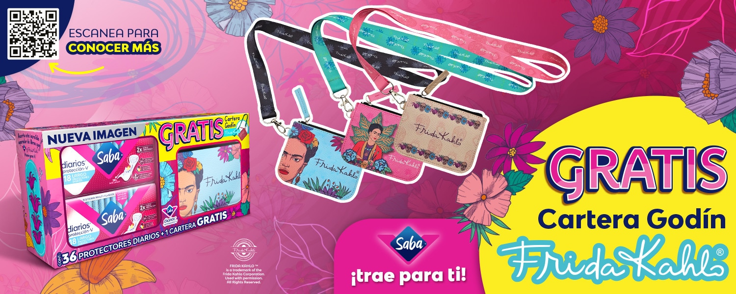 2 paquetes de Diarios MasProteccion-V de 18 piezas c/u + Cartera Frida Kahlo GRATIS.