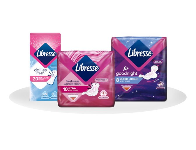 Three Libresse products with shadows on a transparent background - Libresse