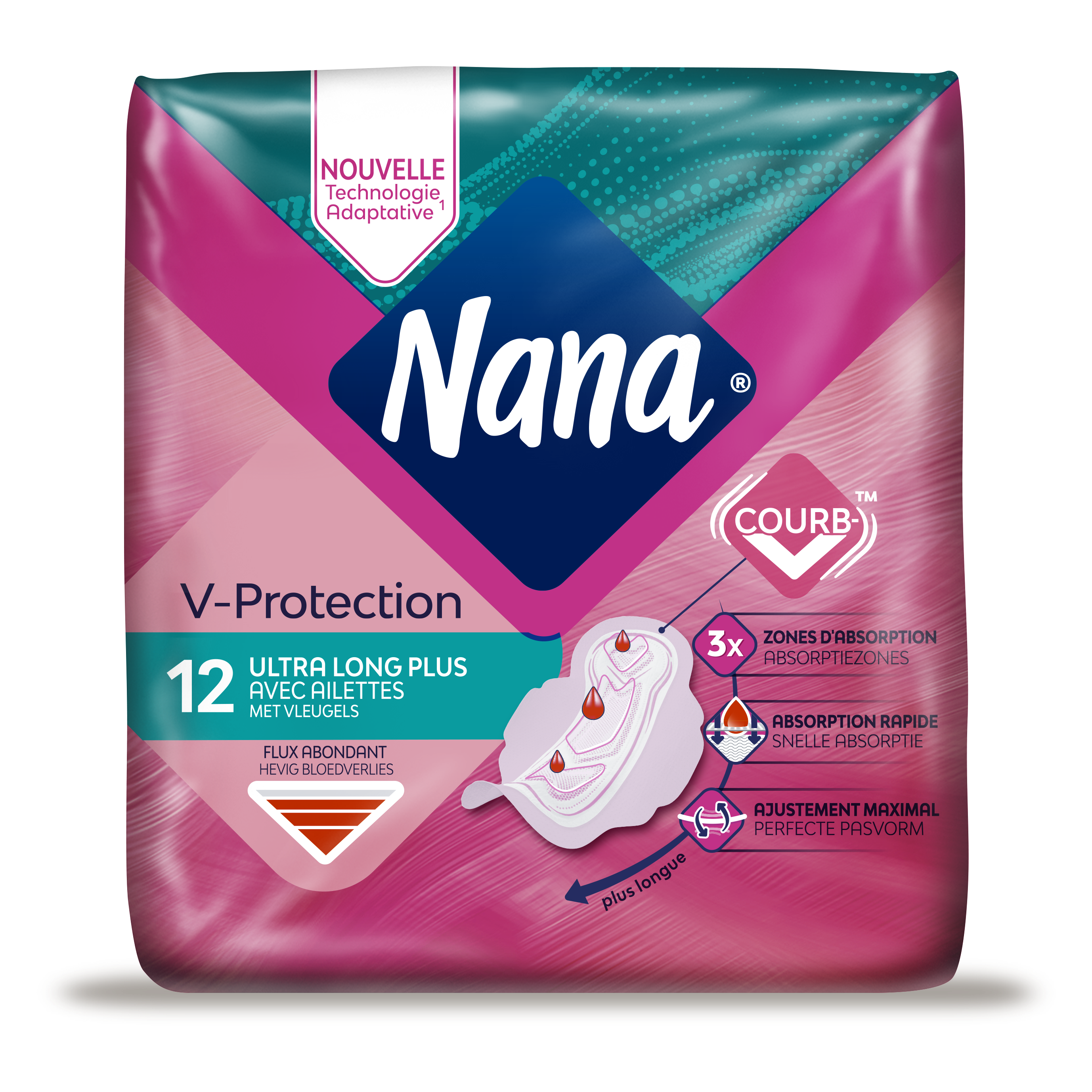 Serviettes hygiéniques Nana Ultra Goodnight Large pour flux très abondants