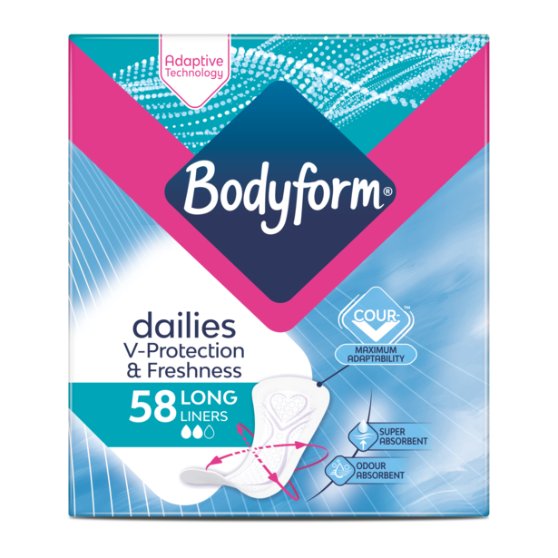 Pack of Bodyform Dailies Fresh & Protect Long Liners