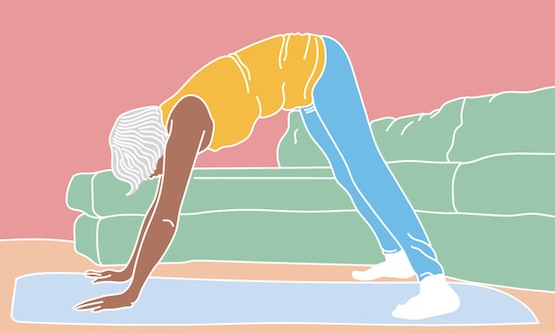 Illustration of middle-aged woman doing yoga