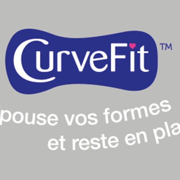 Icono de CurveFit y texto sobre fondo gris - Saba