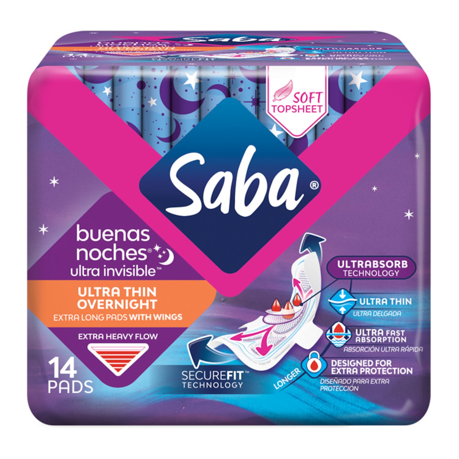 Saba® Buenas Noches® Ultra Invisible™ Ultra Thin Overnight with Wings