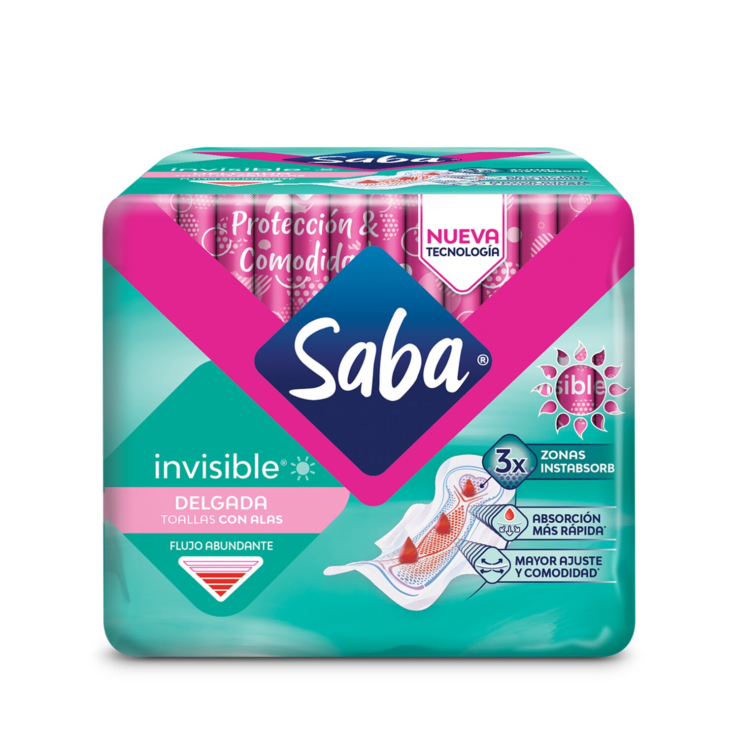 Saba® Invisible® Toallas Delgadas con alas