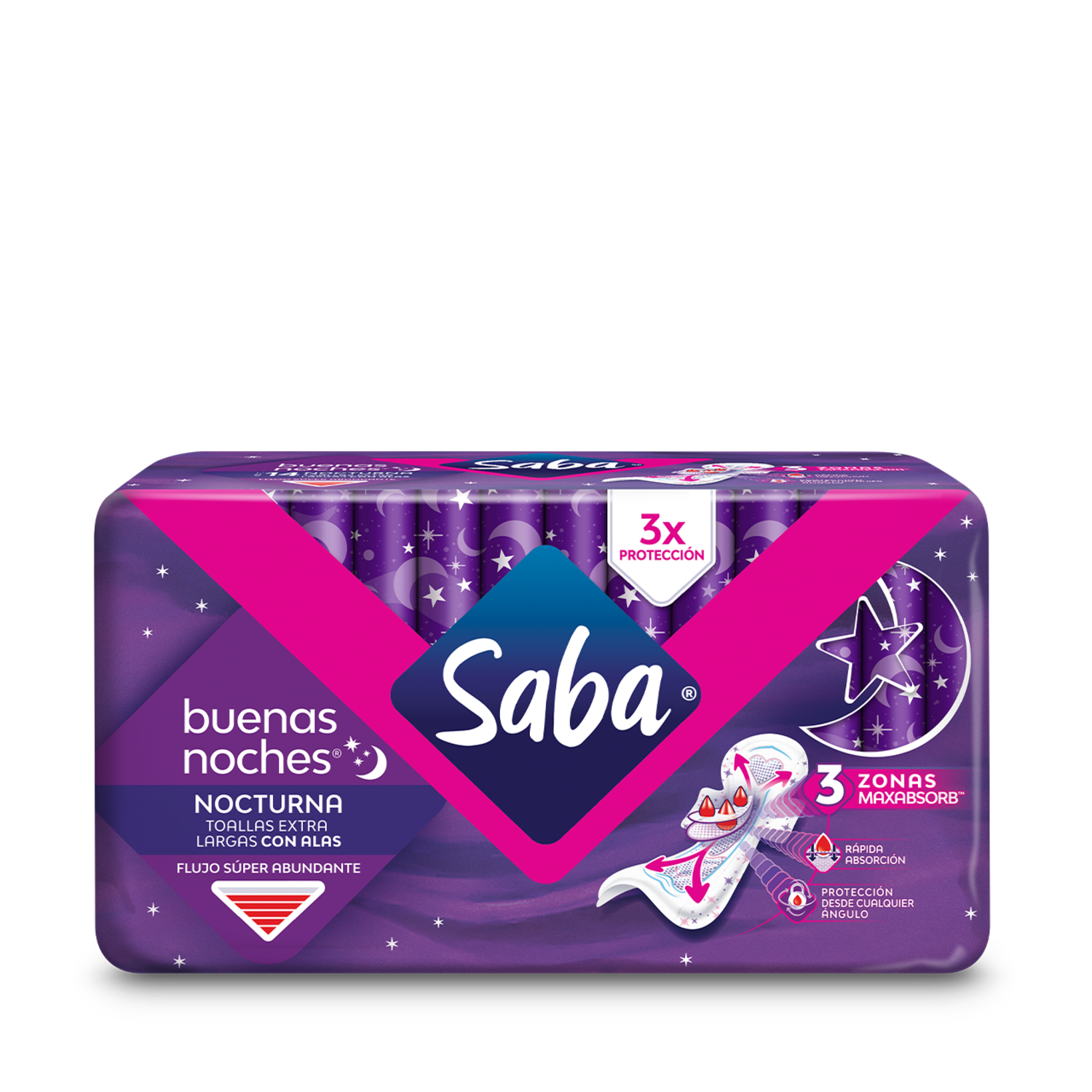 Saba® Buenas Noches® Toallas Nocturnas Extra Largas con alas