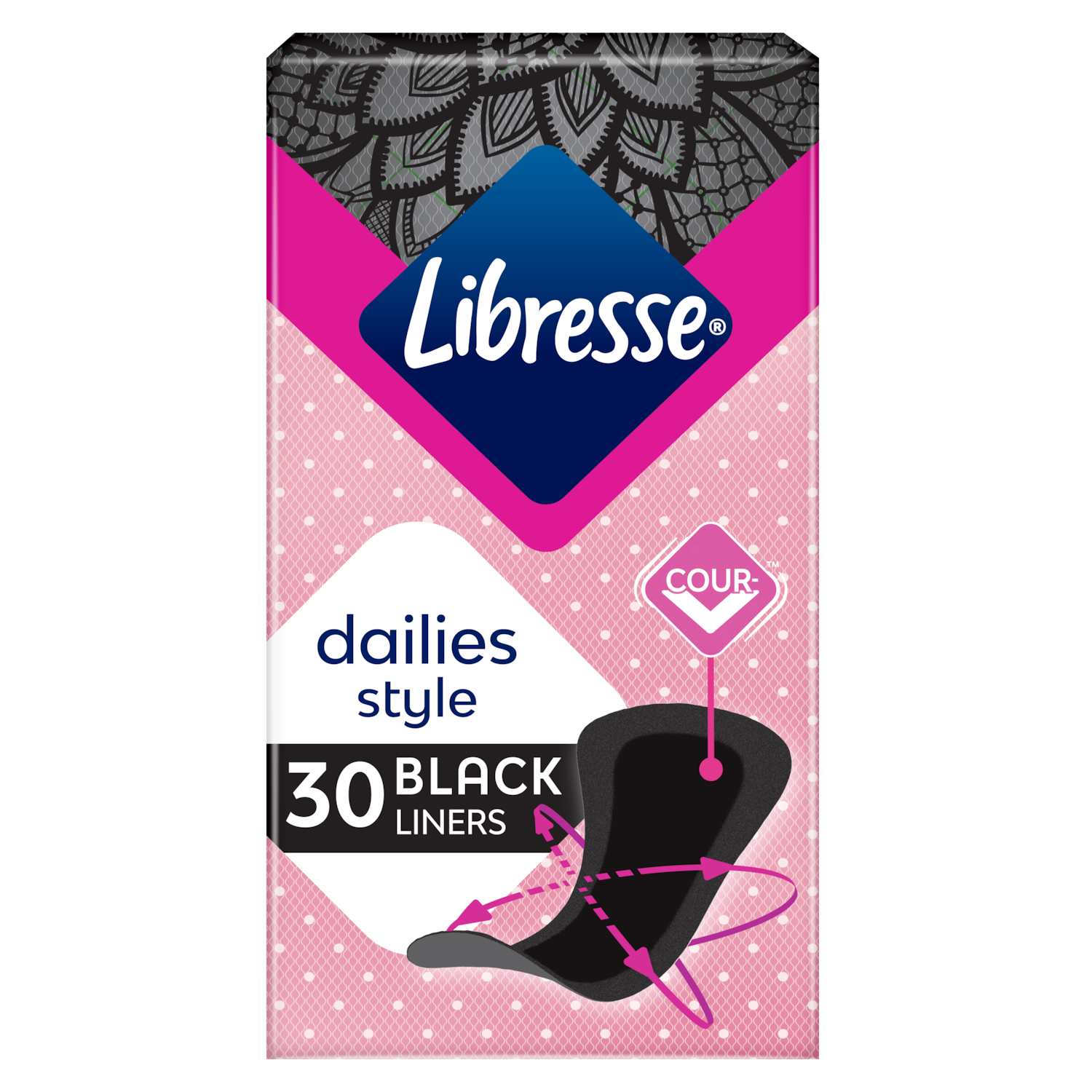 Libresse Dailies Style Single Pack X30 Femcare Liner Black Region North
