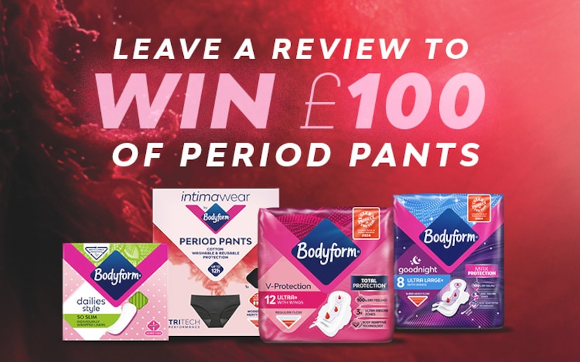 Leave a review to be in for the chance to win £100 to spend on Bodyform Period Pants