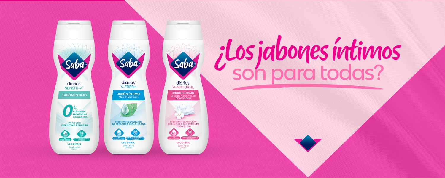 Imagen de los 3 jabones intimos saba sobre un fondo celeste - Saba