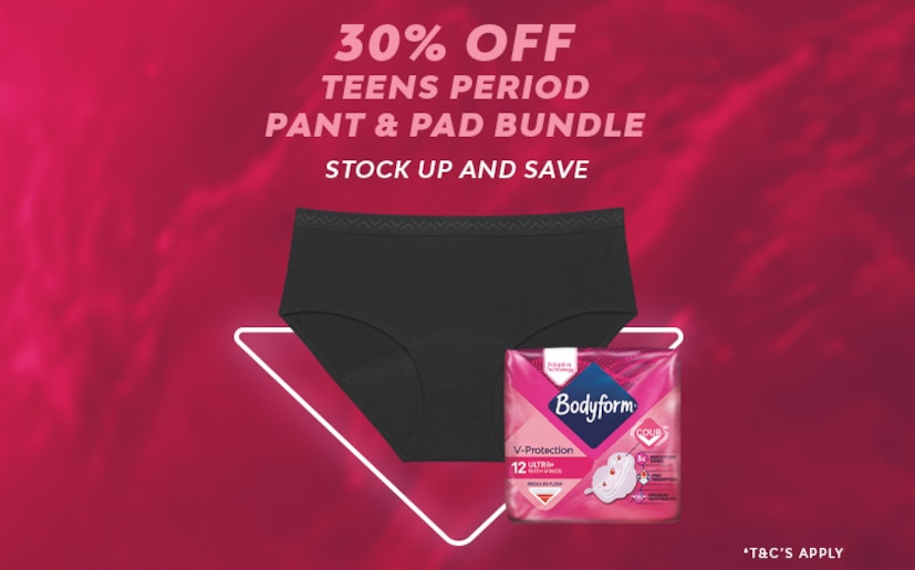 Teens Bundle - 1 pair of Bodyform teens period pant, x3 free packs of Bodyform Ultra Period Pads