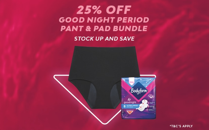 Goodnight Bundle - 1 pair of Bodyform period pant, x3 packs of Bodyform Goodnight Period Pads