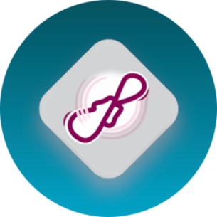 Icon with period pad graphic twisting to show flexibility of pad signifying feel nothing comfort