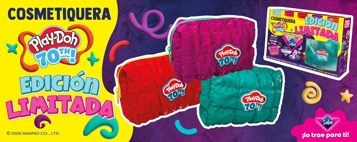 1 paquete de toallas Buenas Noches Extra de 28 piezas c/u + Cosmetiquera Play-Doh Edición Limitada.