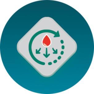 Icon with blood droplet and arrows signifying absorption
