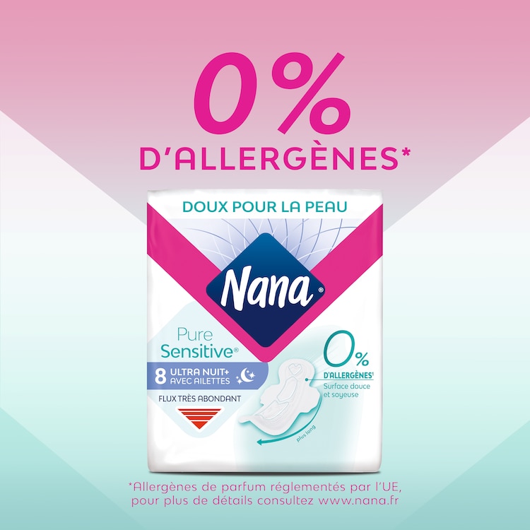 Claim Allergens Nana Puresensitive Femcare Pad Ultra Regulier Plus X8 Region South West