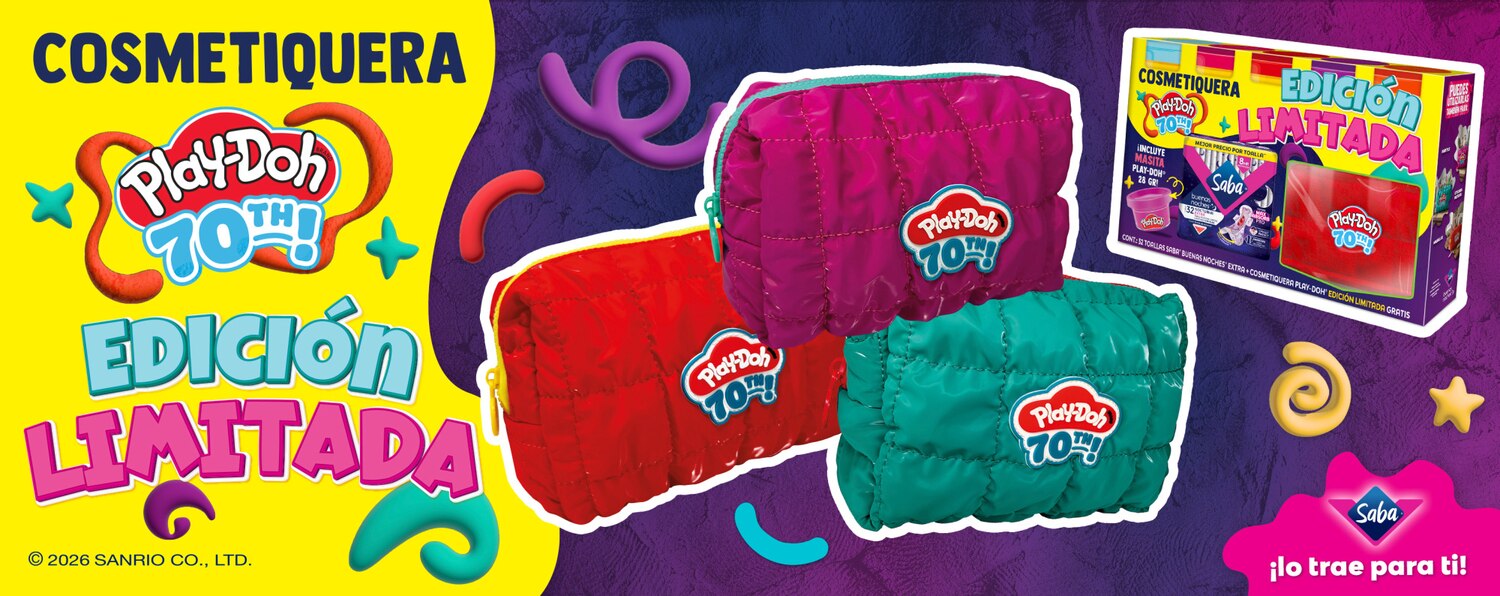 1 paquete de toallas Buenas Noches Extra de 32 piezas c/u + Cosmetiquera Play-Doh Edición Limitada.