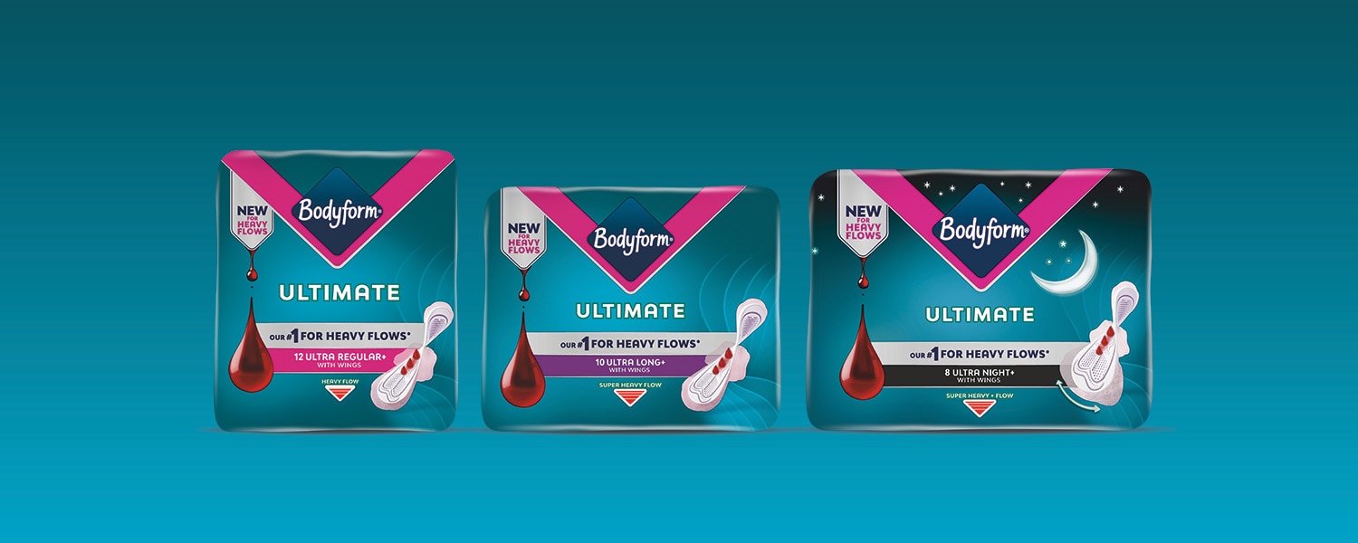 Pack shots of Bodyform Ultimate period pads