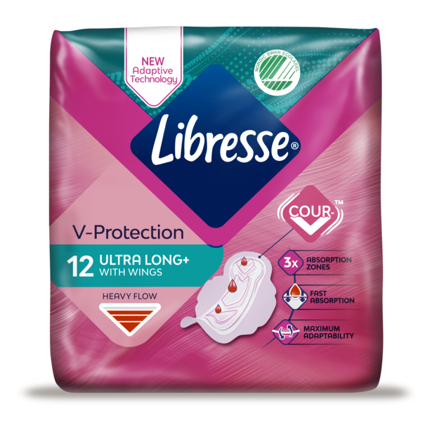 A pack of Libresse V-Protection Ultra Long+ menstrual pads